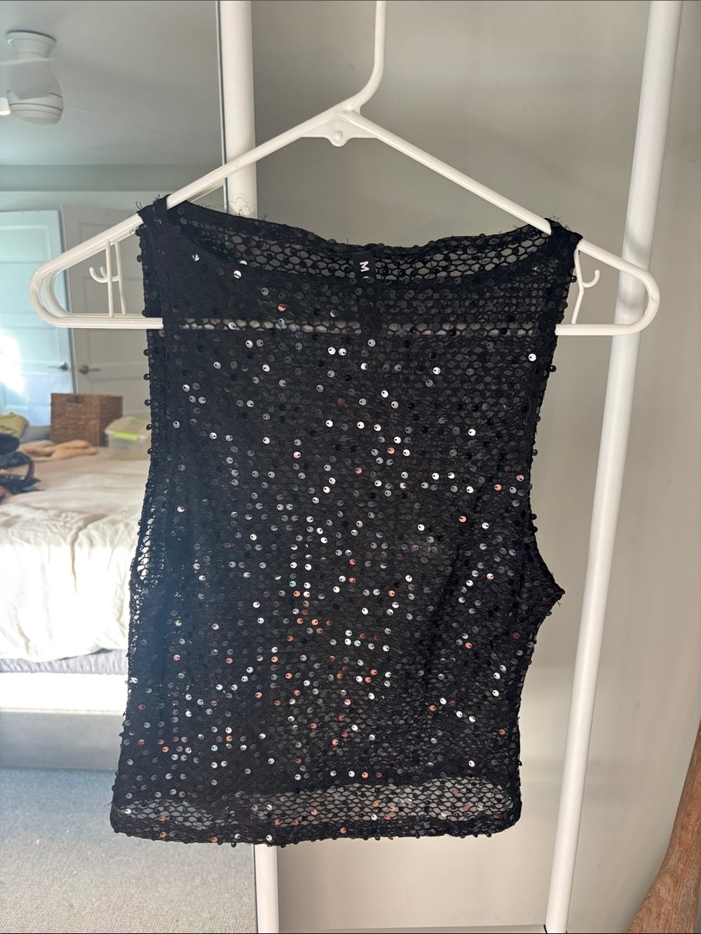 Motel Rocks Black Sequin Mesh Camisole